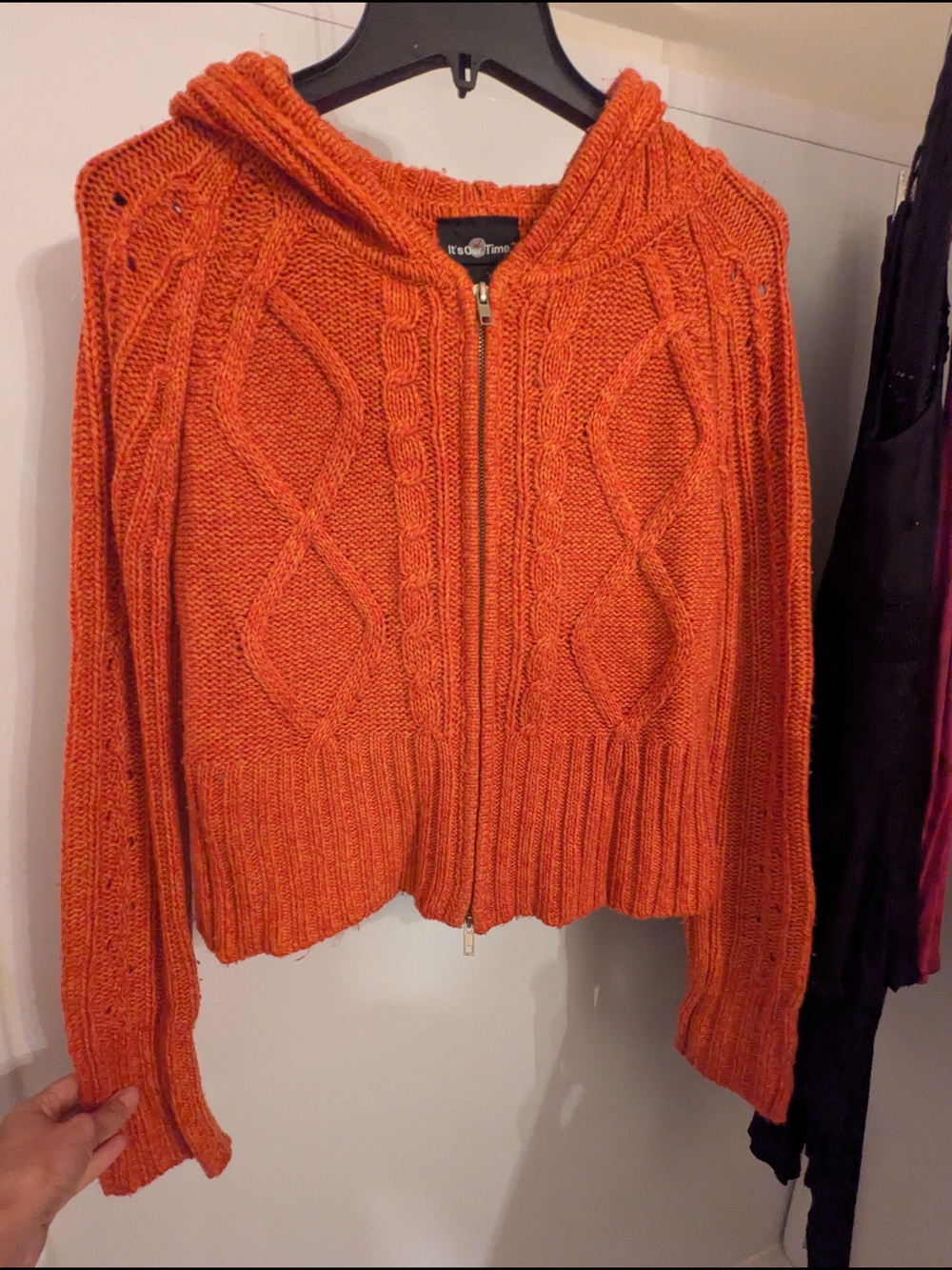 Y2K Vintage - It's Our Time Orange Cable-Knit Zip Hoodie Sweater